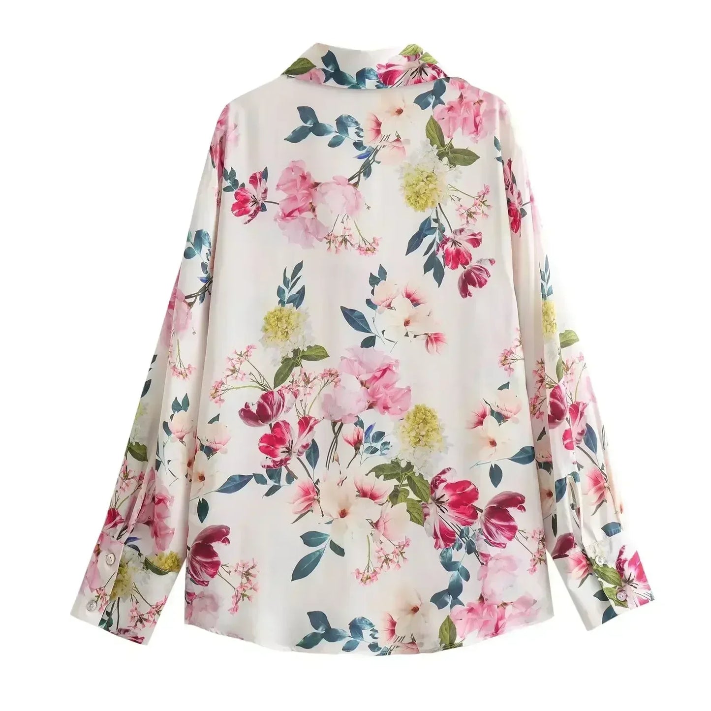 Women's new fashion loose satin texture shirt casual floral print shirt retro long sleeved Button up women's shirt chic top