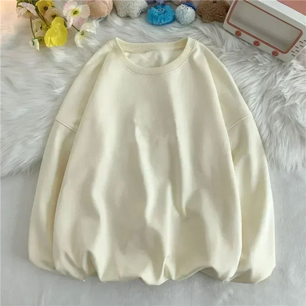 Spring and autumn warm small sweater round neck loose sportswear men and women with casual tops.