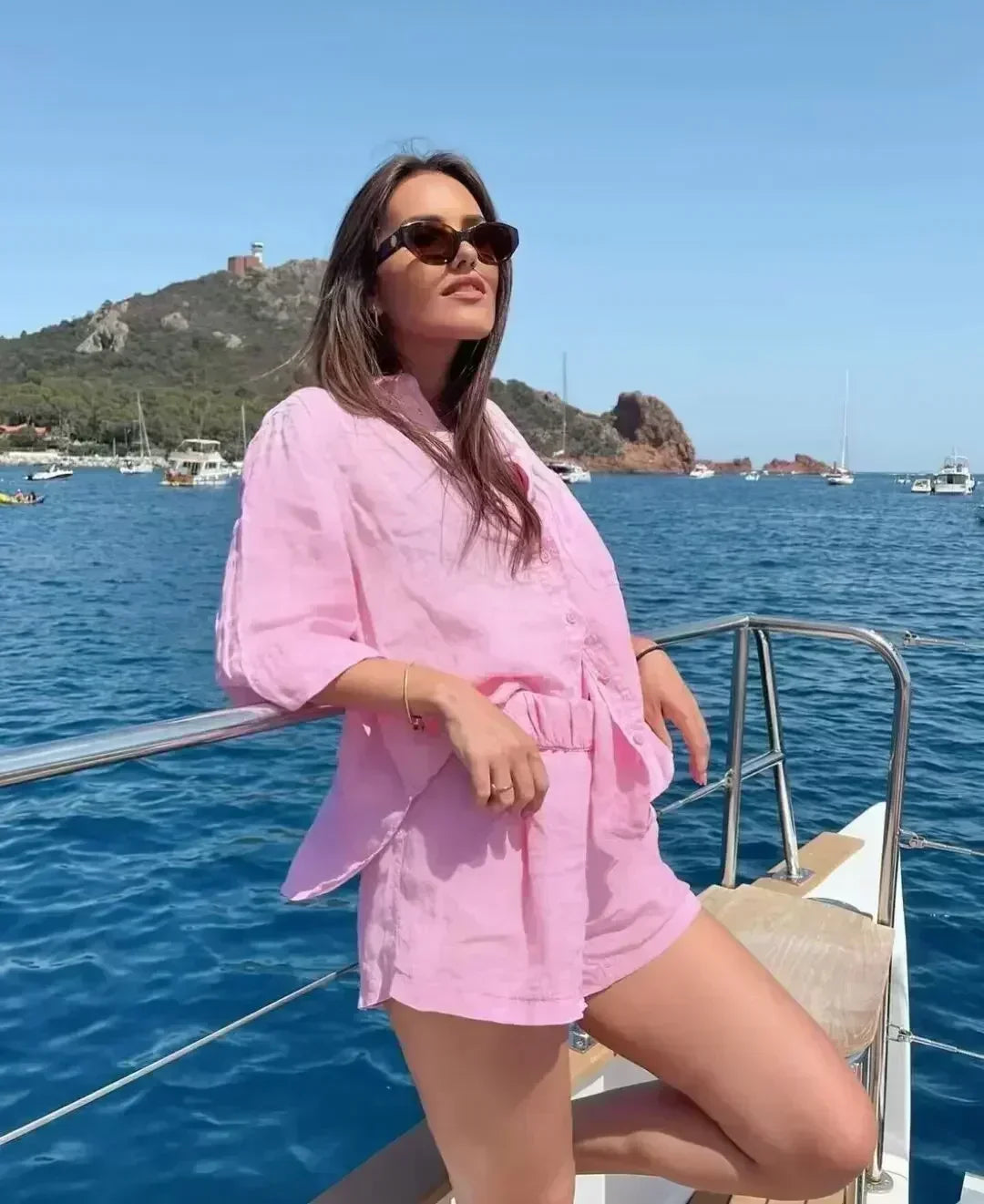 Women's new fashion large pocket decoration loose linen blend casual shirt retro short sleeved Button up women's shirt