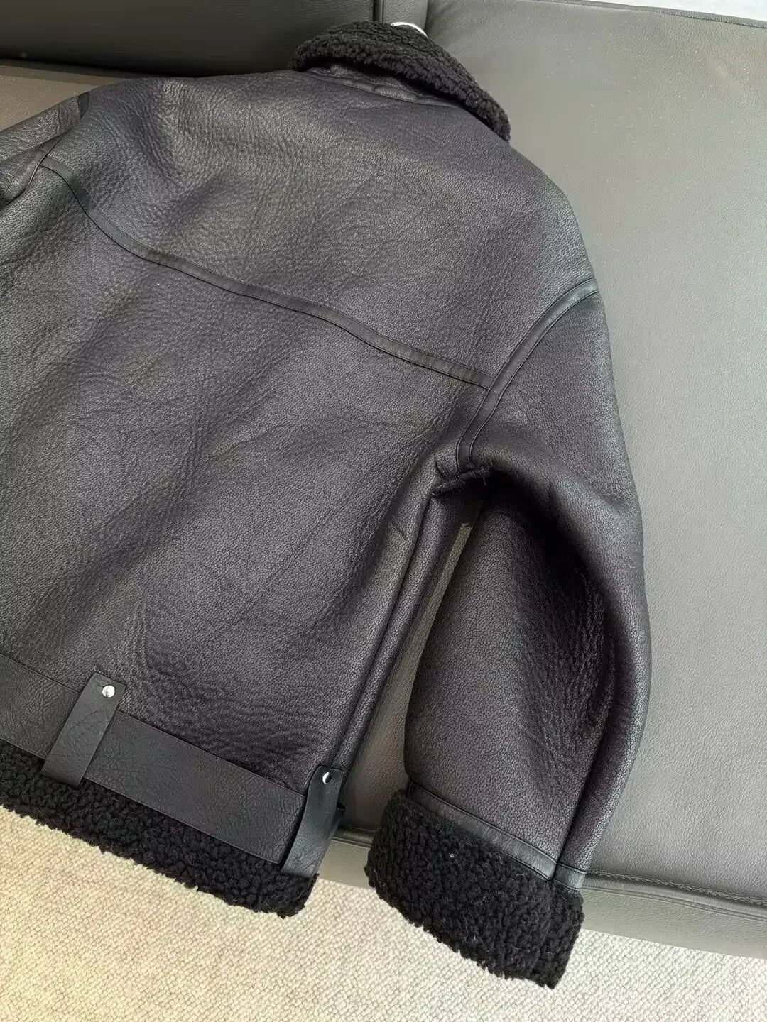 Women's New Fashion Double Zipper Pocket Design Loose Fur Artificial Leather Jacket Coat Retro Long Sleeve Women's Coat Chic Top