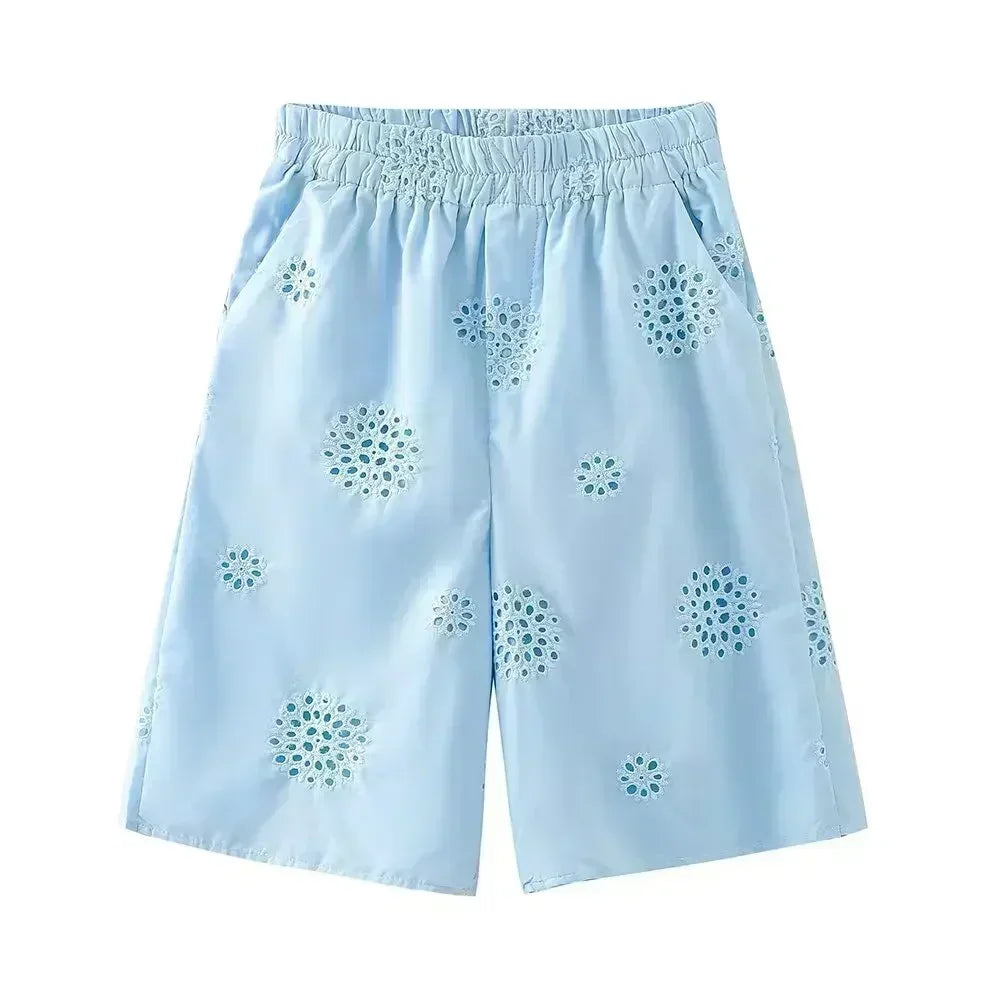 Women's New Fashion Hollow Embroidery Decoration Loose Asymmetric Shirt Retro Long Sleeve Button Women's Shirt Unique Top