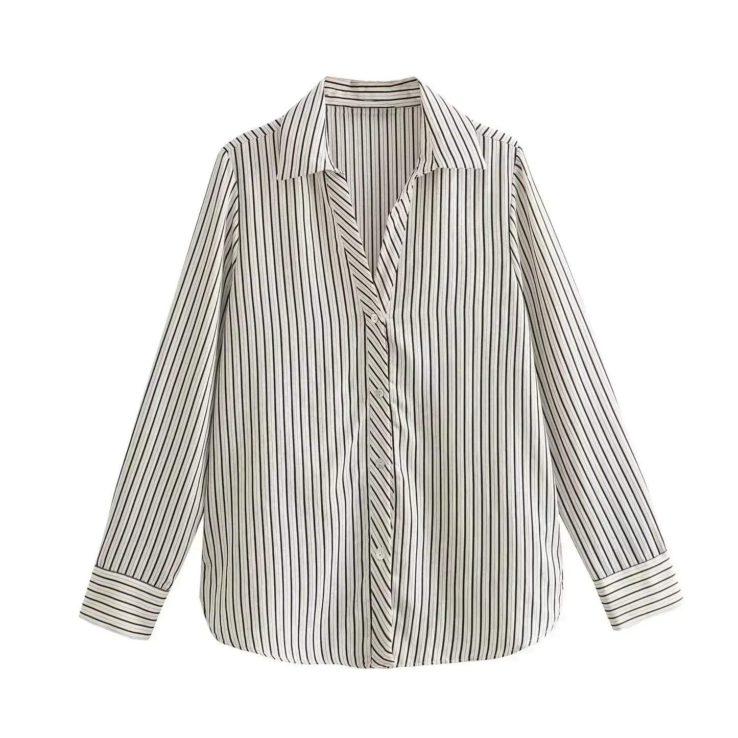 Women 2023 New Fashion Versatile style Striped casual Blouses Vintage Long Sleeve Button-up Female Shirts Chic Tops
