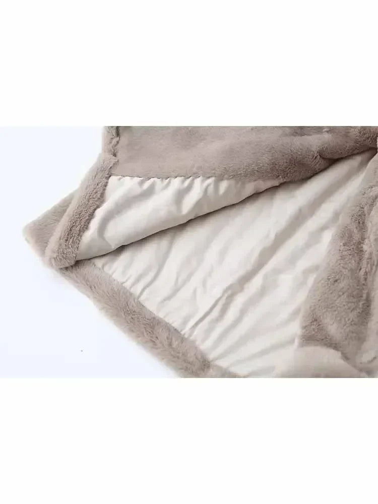 Women's new fashion faux fur effect loose single breasted long style warm coat retro long sleeved Pocket women's coat chic top