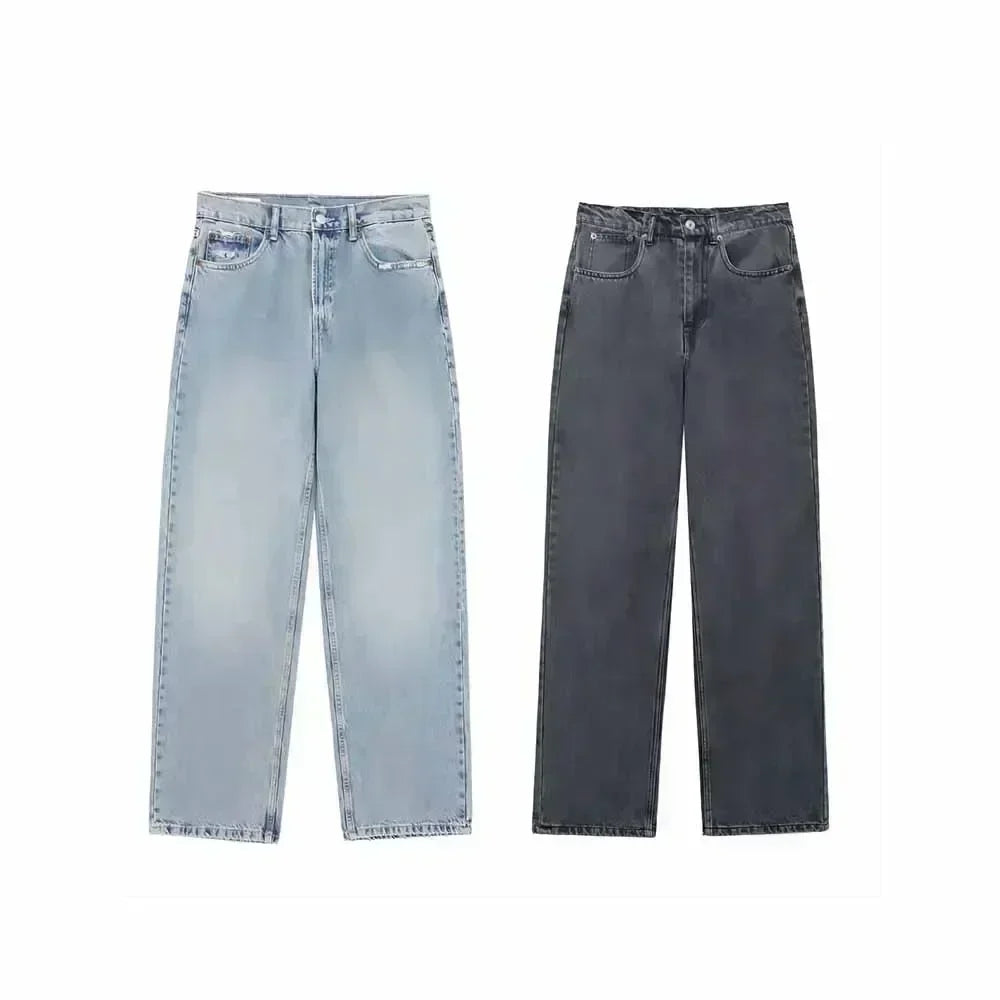 Women's 2024 New Fashion Hole Decoration Loose Side Pocket Casual Jeans Retro High Waist Zipper Women's Denim Pants Mujer 