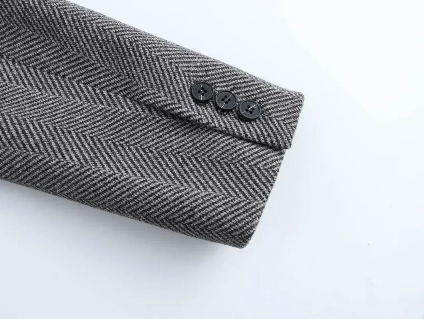 Ladies' new fashion flip design casual hooded patchwork herringbone diagonal suit coat retro long sleeved women's coat chic top