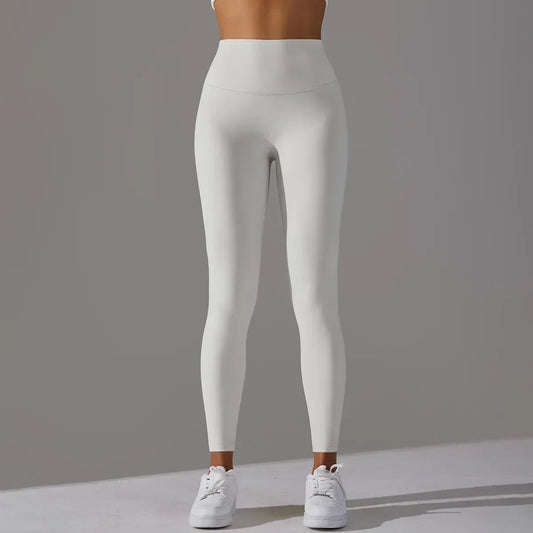 Women's High Waist and Abdomen Nude Yoga Pants Have No Embarrassing Line, Hip-lifting Elastic Peach Sports Fitness Pants 