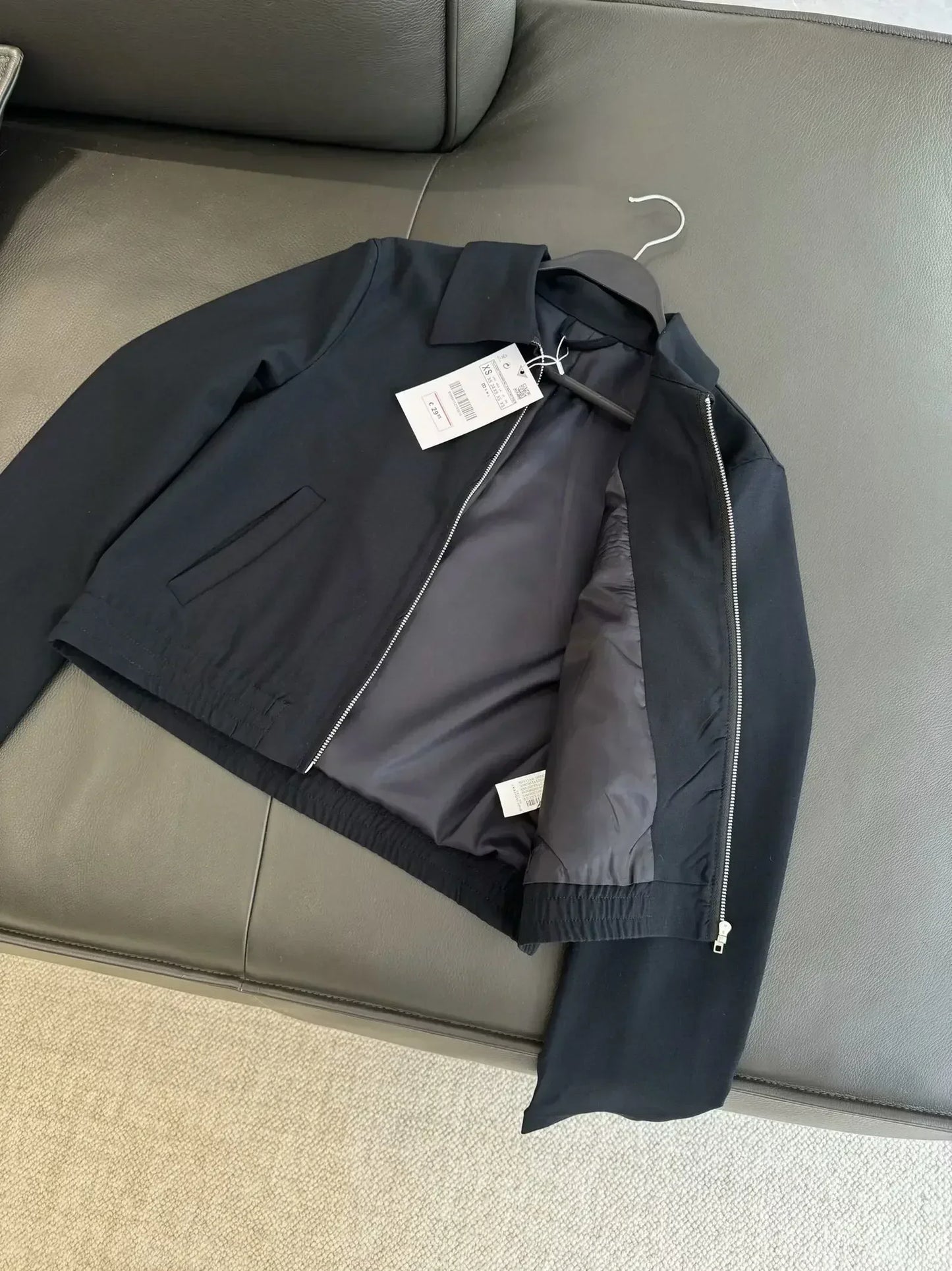 Women's new fashion side pocket decoration casual short lapel jacket coat retro long sleeved zipper women's coat chic top