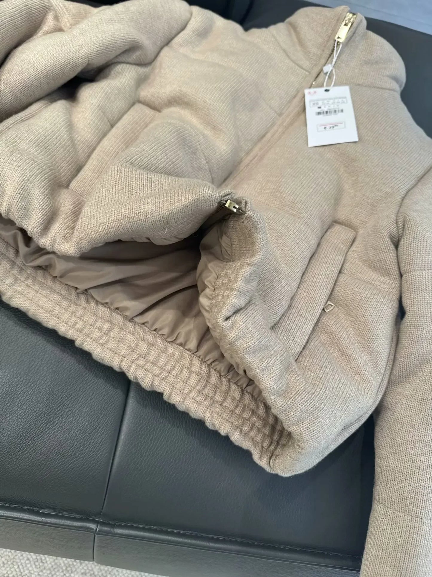 Women's winter fashion short Side pocket warm stand collar knitted cotton Coat retro long sleeved zipper women's Coat chic top