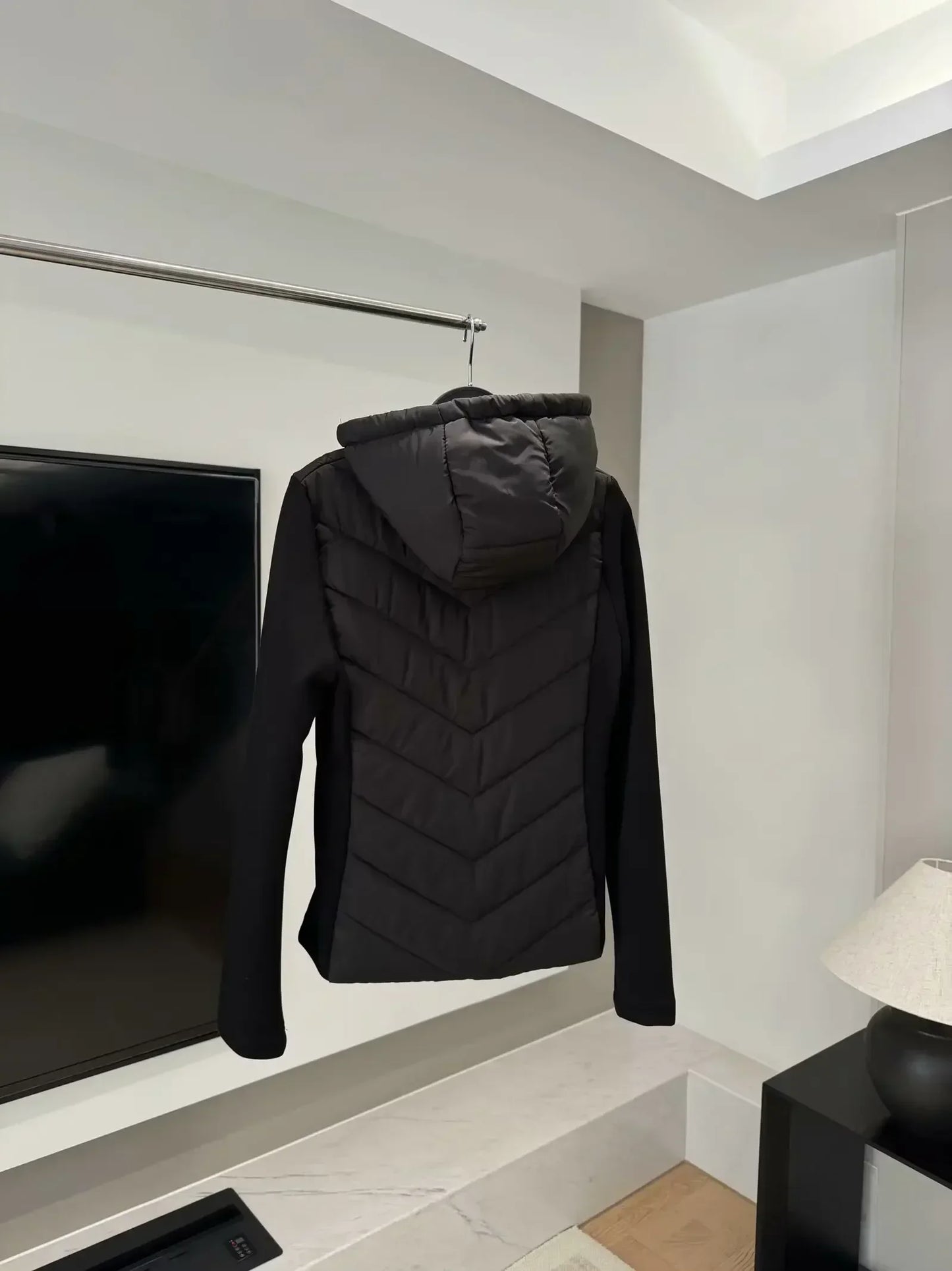 Women's 2024 New Fashion with Pocket Black Splicing Hooded Cotton Jacket Coat Retro Long Sleeve Zipper Women's Coat Chic Top