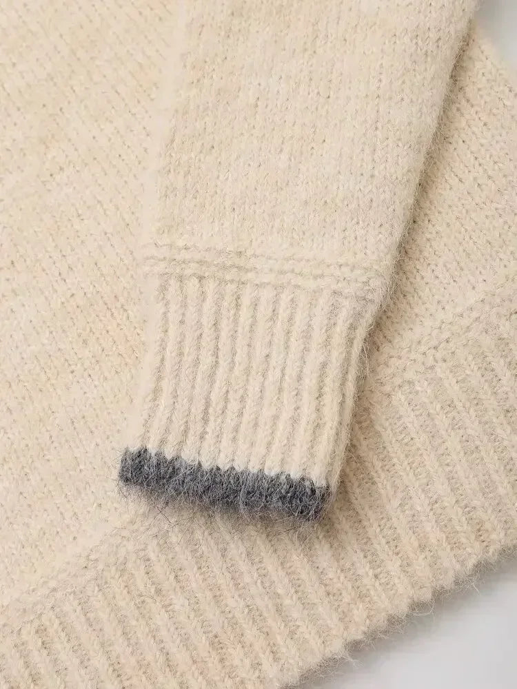 Women's 2024 new fashion multi-color casual contrasting O Neck knitted sweater retro long sleeved women's pullover chic top 