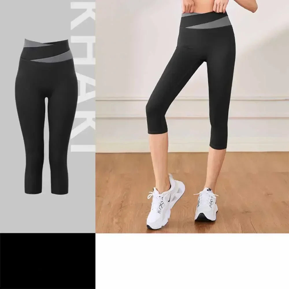 Women's High Elastic Nude Seven-point Yoga Pants Peach Color Matching High Waist Hip Lifting Exercise Pants 