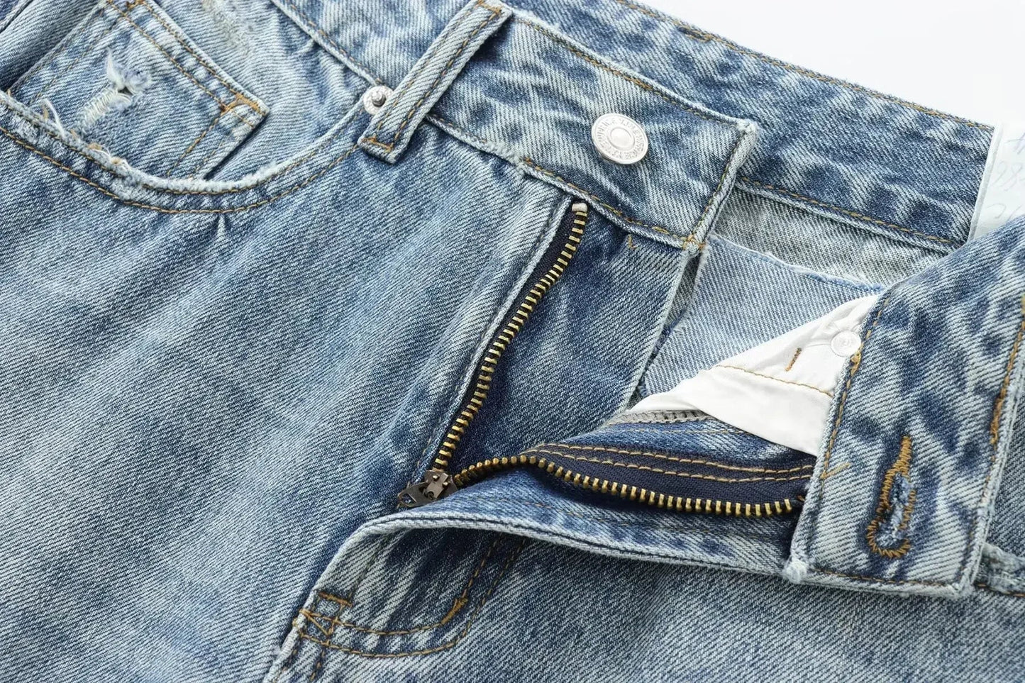 Women's new fashion distressed decoration casual side pocket wide leg jeans retro high waisted zipper women's denim pants Mujer
