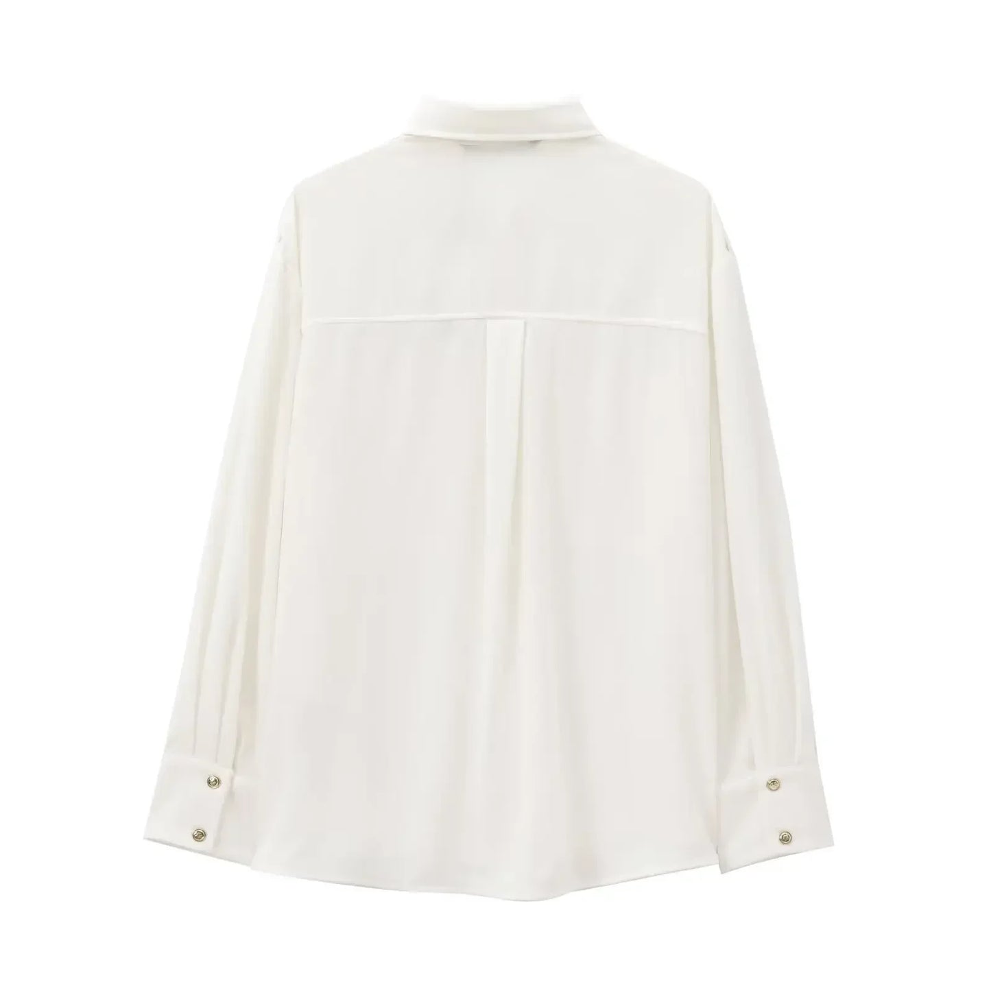 Women's new fashion shoulder chain decoration loose Single breasted crepe shirt retro long sleeved Pocket women's shirt chic top