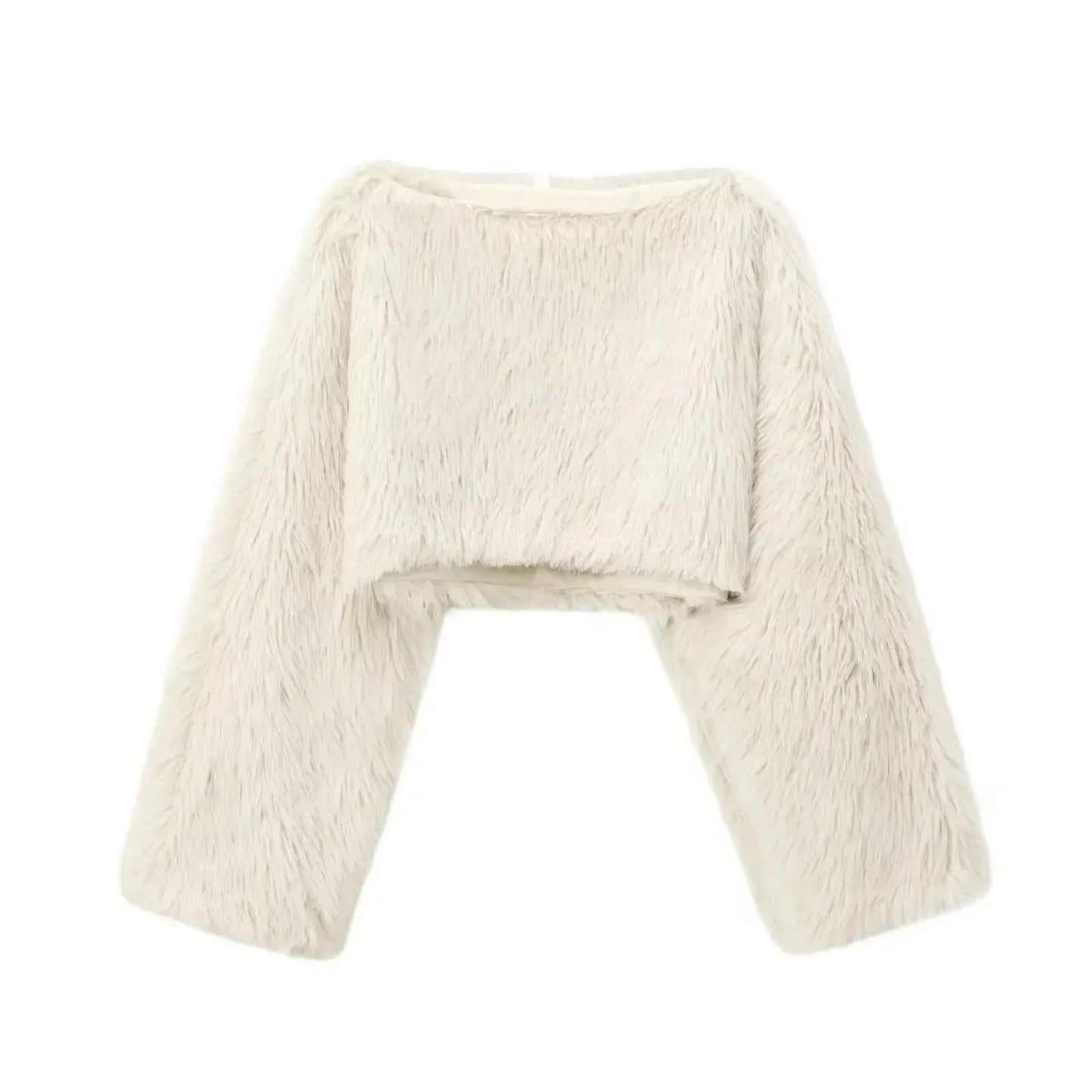 Women's new Fashion faux fur effect short Warm O Neck sweatshirt Vintage long sleeved women's pullover Chic top