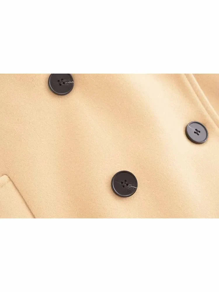 Women's winter fashion loose double breasted warm Lapel woolen coat retro long sleeved side pocket women's coat chic top