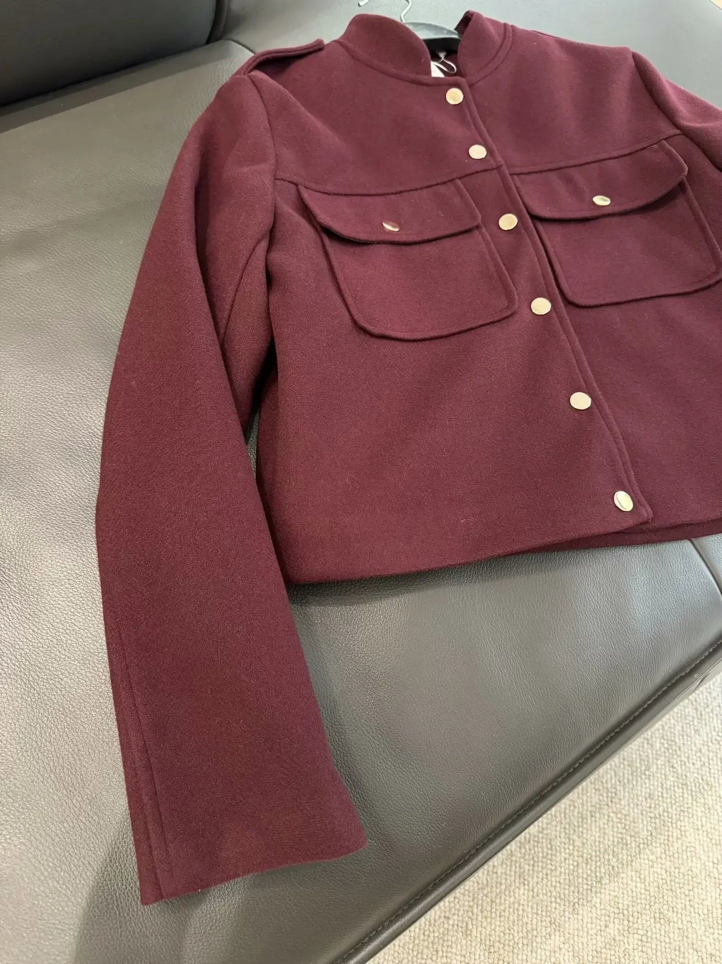 Women's new Fashion flip pocket decoration short single breasted soft texture Jacket retro long sleeved women's Coat chic top