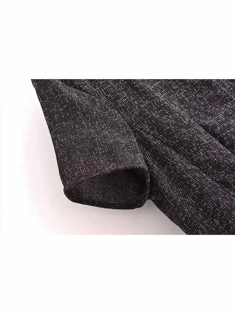 Women's new fashion slim versatile boat neck wide pleated MIDI dress retro short sleeved back zipper women's dress Mujer