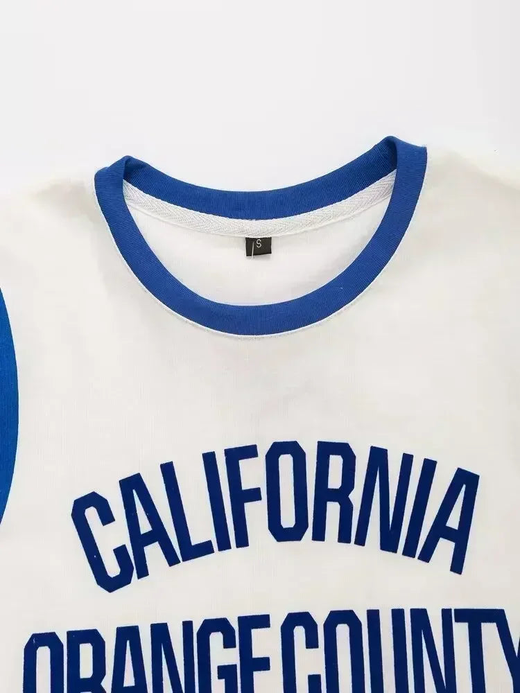 Women's New Fashion Printed Letter Decoration Loose O Neck T-shirt Contrasting Ribbed Short Sleeves Women's Tee Shirt Tops