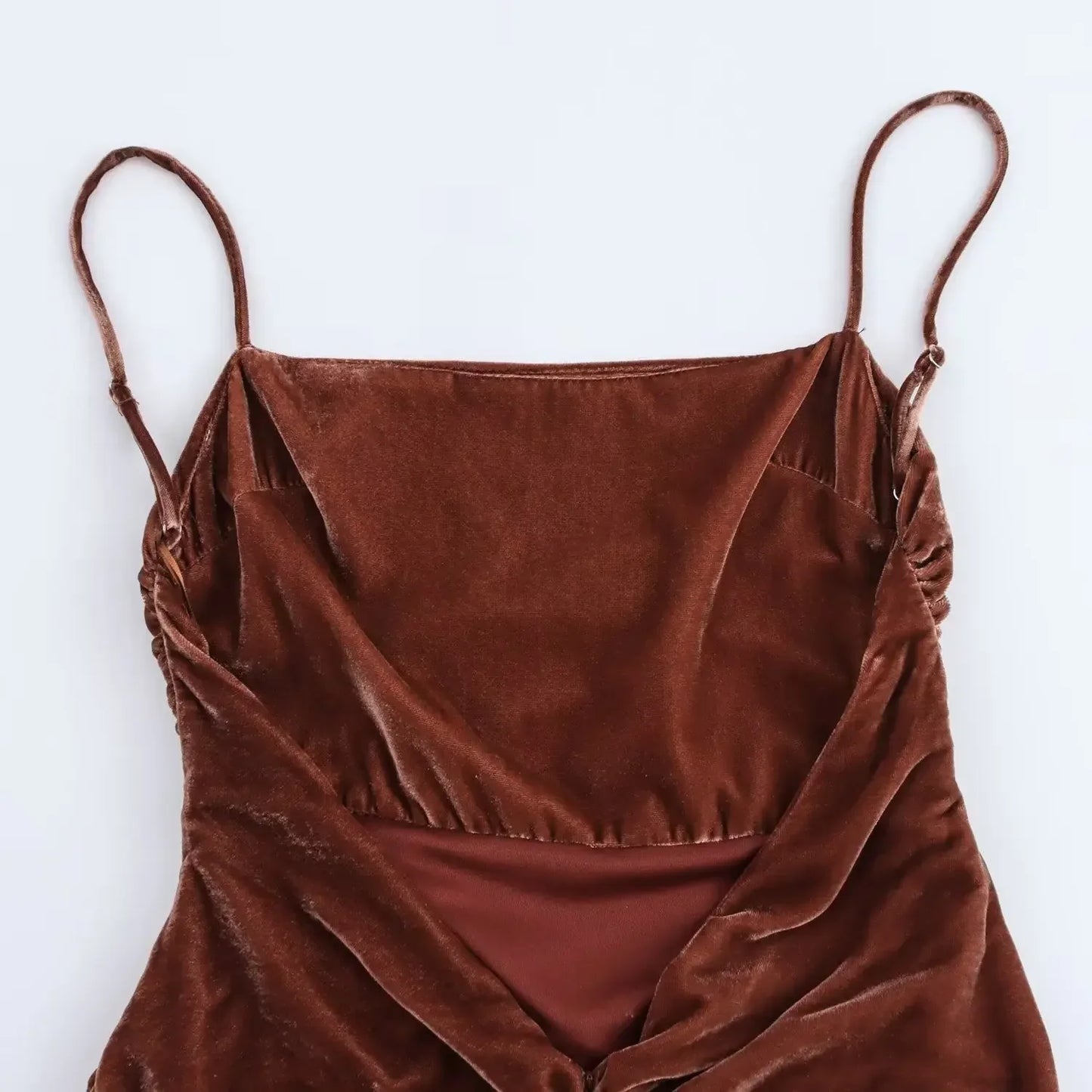 Women's new fashion pleated decoration slim suspender velvet Midi dress retro sleeveless backless women's dress Mujer