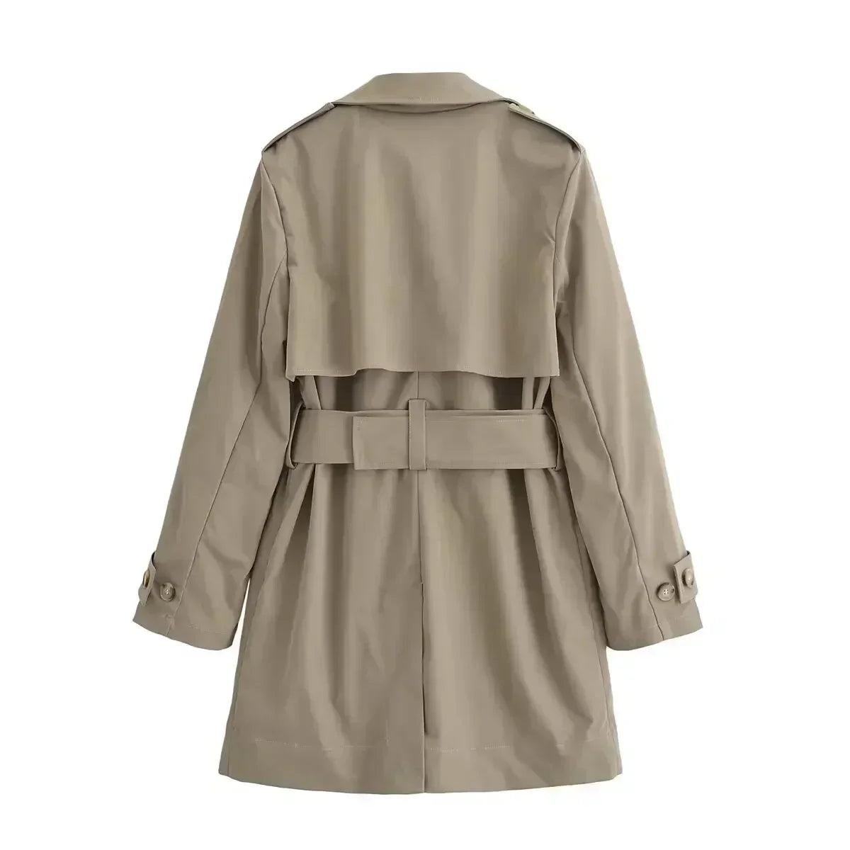 Women's 2024 new fashion with Belt casual short double breasted trench coat retro long sleeved side pocket women's coat 