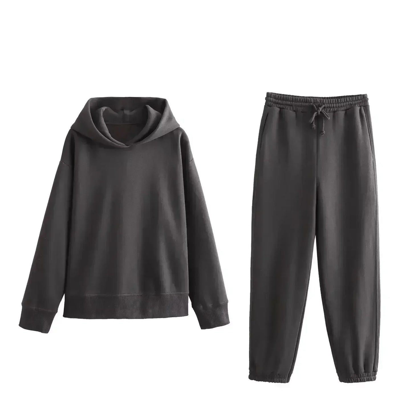 Women Autumn New Fashion Solid Hooded Knitted Sweatshirts Vintage Long Sleeve Female Pullovers Chic Tops + Pants Women's suit 