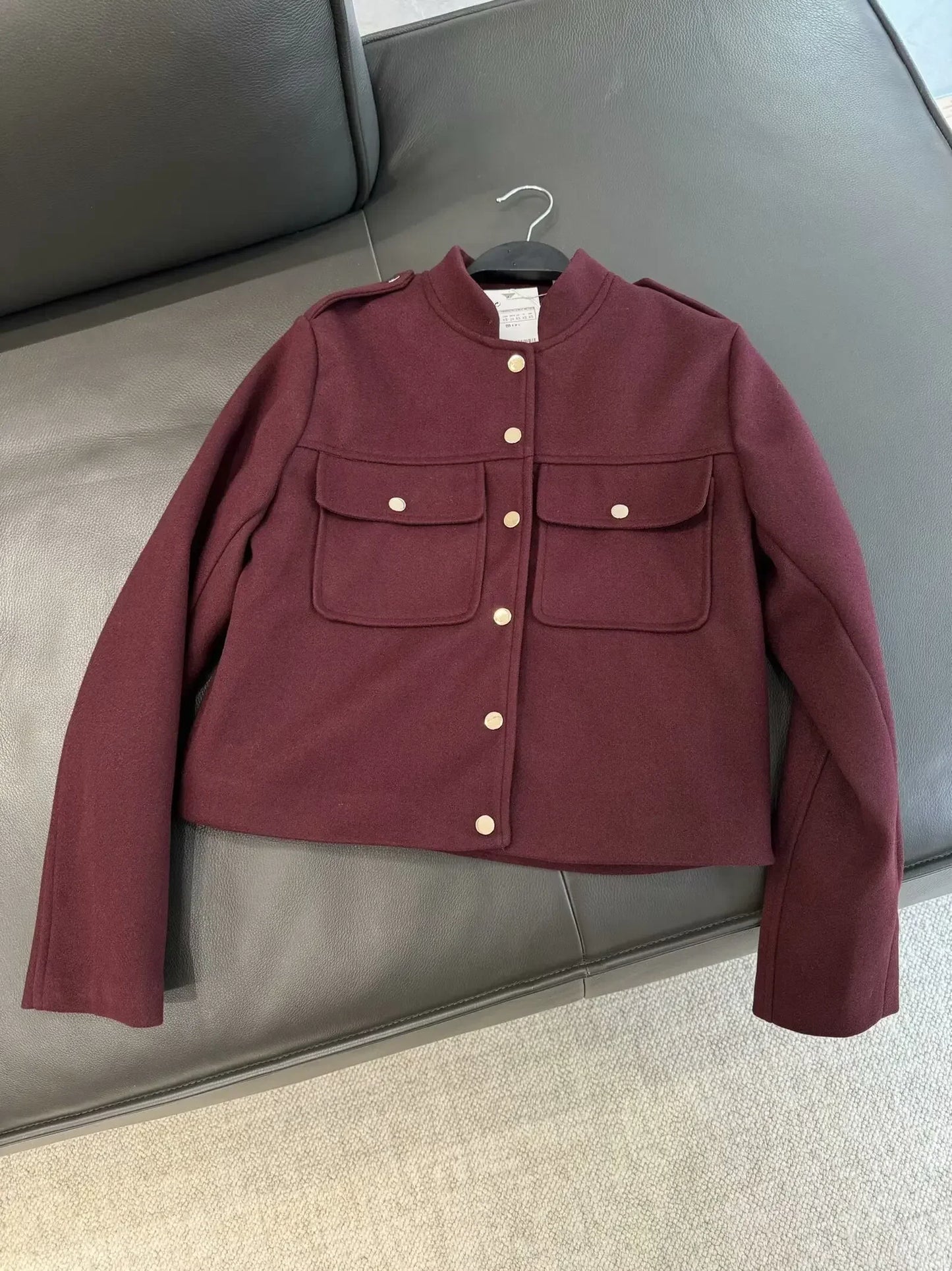 Women's new Fashion flip pocket decoration short single breasted soft texture Jacket retro long sleeved women's Coat chic top