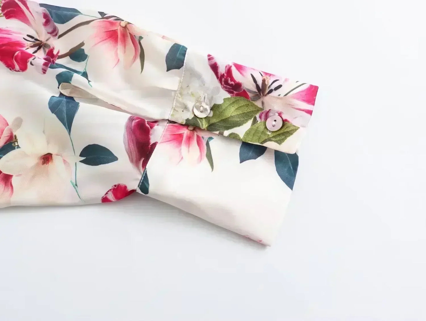 Women's new fashion loose satin texture shirt casual floral print shirt retro long sleeved Button up women's shirt chic top