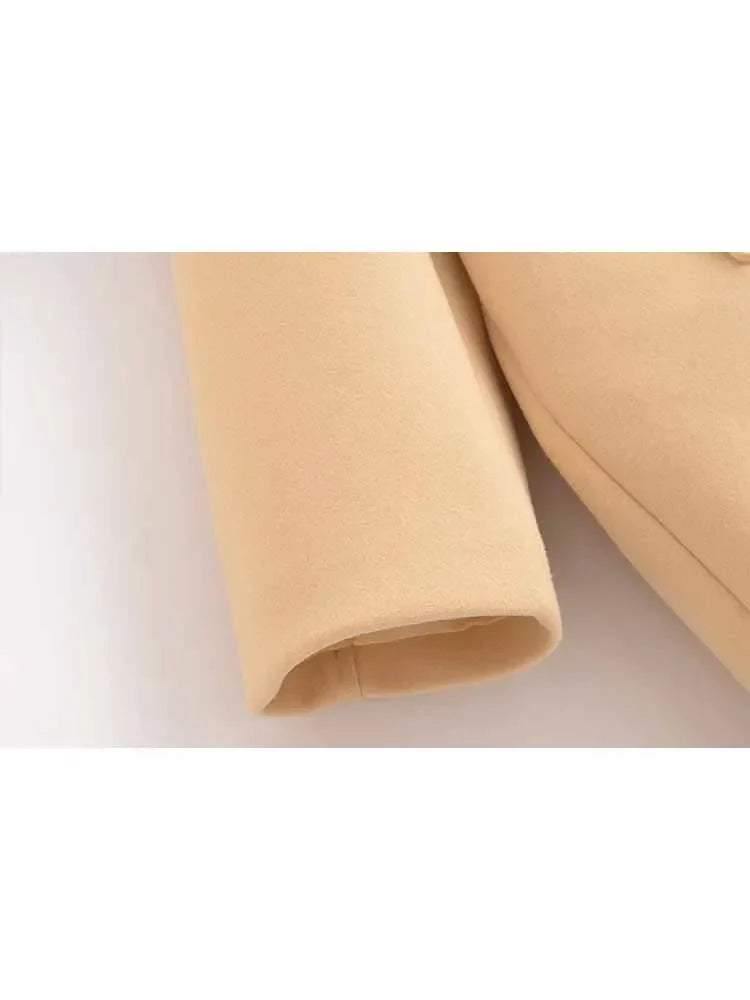 Women's winter fashion loose double breasted warm Lapel woolen coat retro long sleeved side pocket women's coat chic top