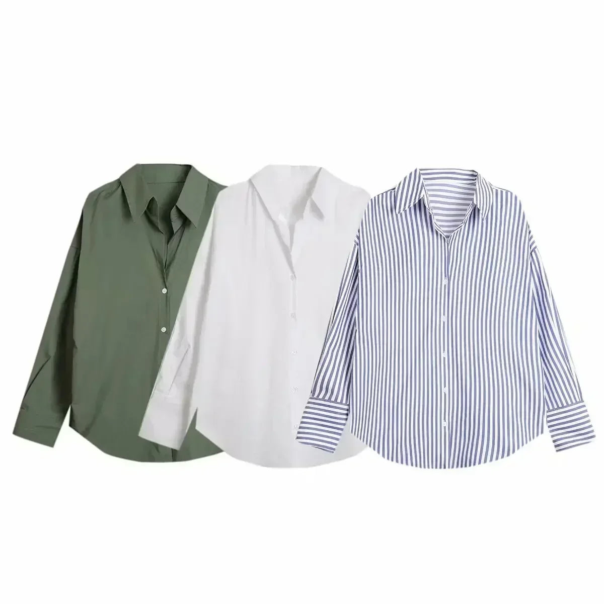 Women's 2024 new fashion loose basic style casual single breasted striped shirt retro long sleeved women's shirt chic top 