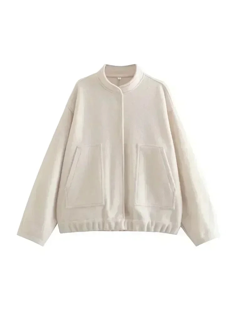 Women Fashion With Pockets Oversized Bomber Jacket Coat Vintage Long Sleeve Snap Button Female Outerwear Chic Tops