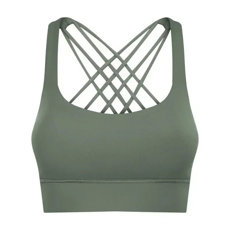 New Fitness Sports Bra Women's High-strength Cross-back Shock-proof Gathered Sports Bra