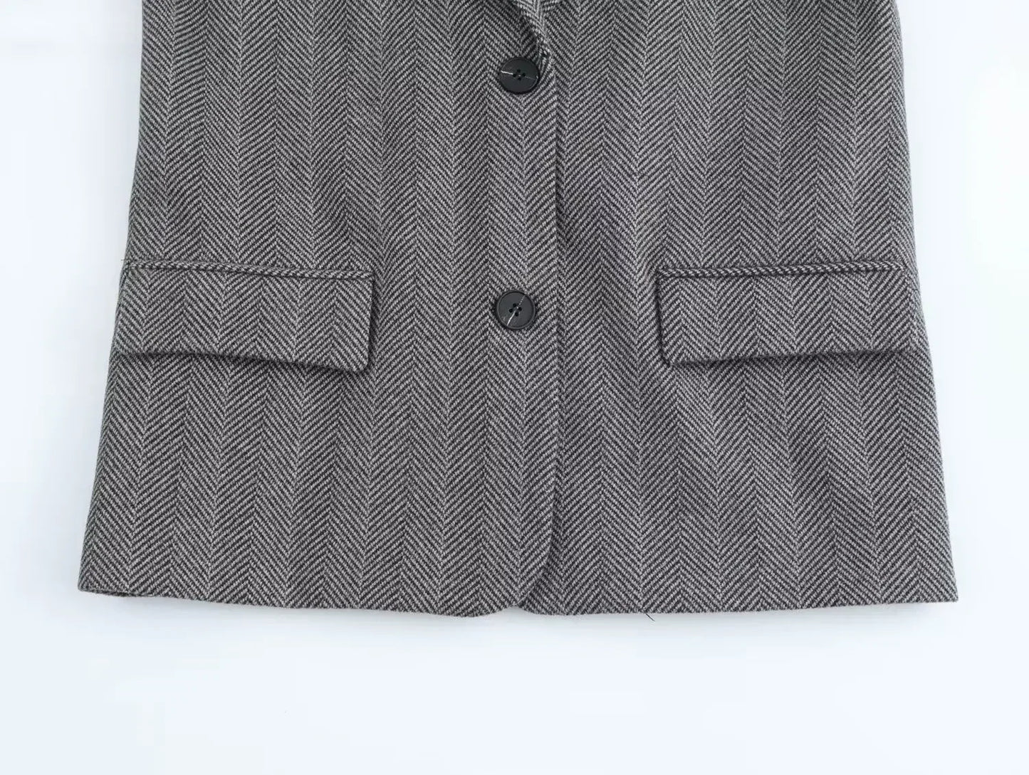 Ladies' new fashion flip design casual hooded patchwork herringbone diagonal suit coat retro long sleeved women's coat chic top