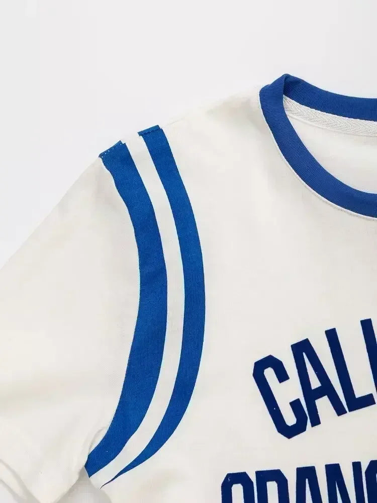 Women's New Fashion Printed Letter Decoration Loose O Neck T-shirt Contrasting Ribbed Short Sleeves Women's Tee Shirt Tops