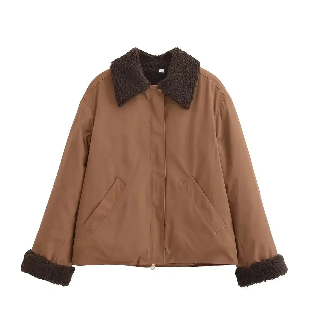 Women's New Fashion Pocket Decoration Loose Warm Splicing Corduroy Jacket Coat Retro Long Sleeve Zipper Women's Coat Chic Top