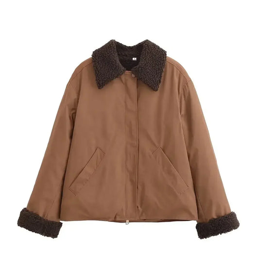 Women's New Fashion Pocket Decoration Loose Warm Splicing Corduroy Jacket Coat Retro Long Sleeve Zipper Women's Coat Chic Top