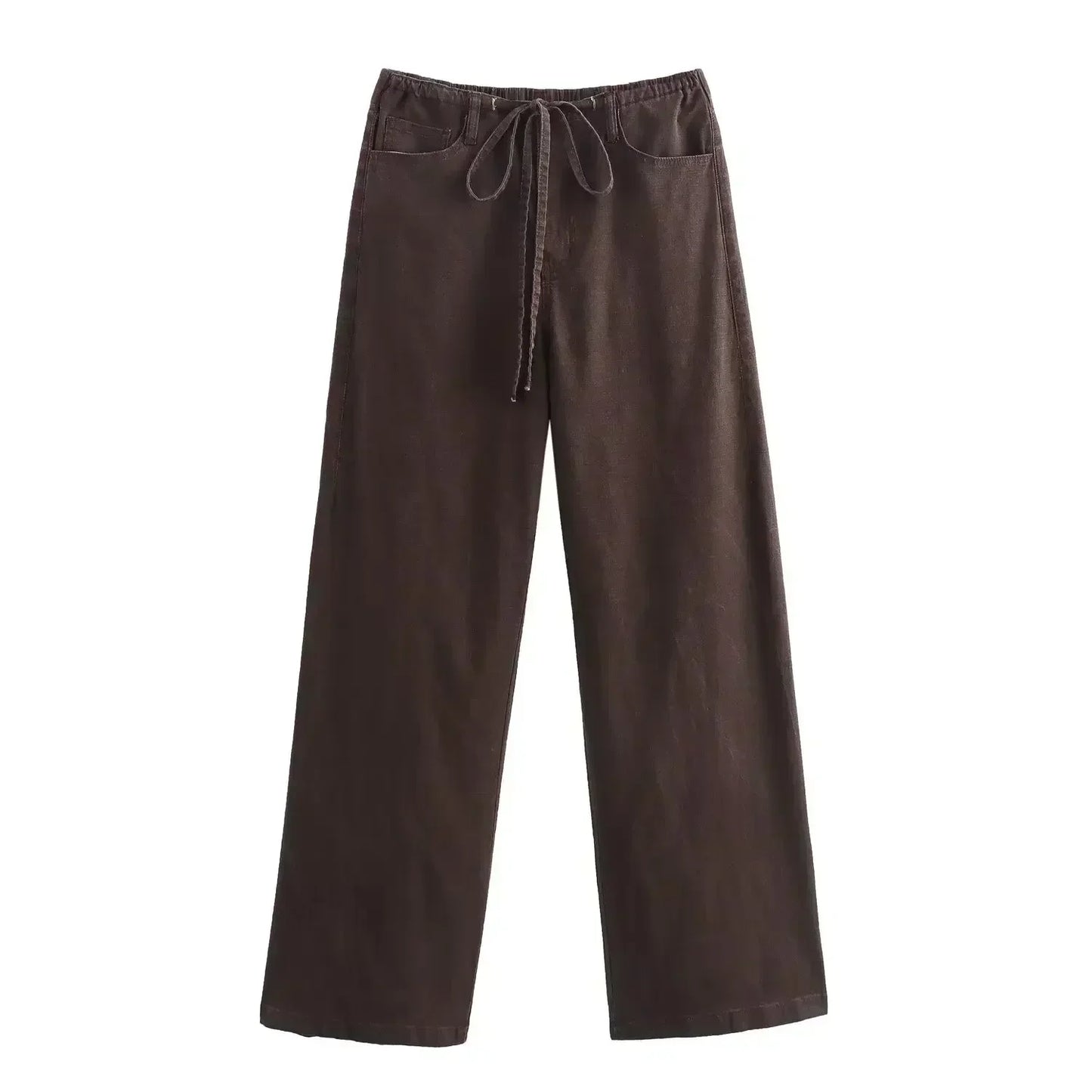 Women's new fashion lace up decoration vacation style casual pleated jeans retro high waisted pocket women's denim pants