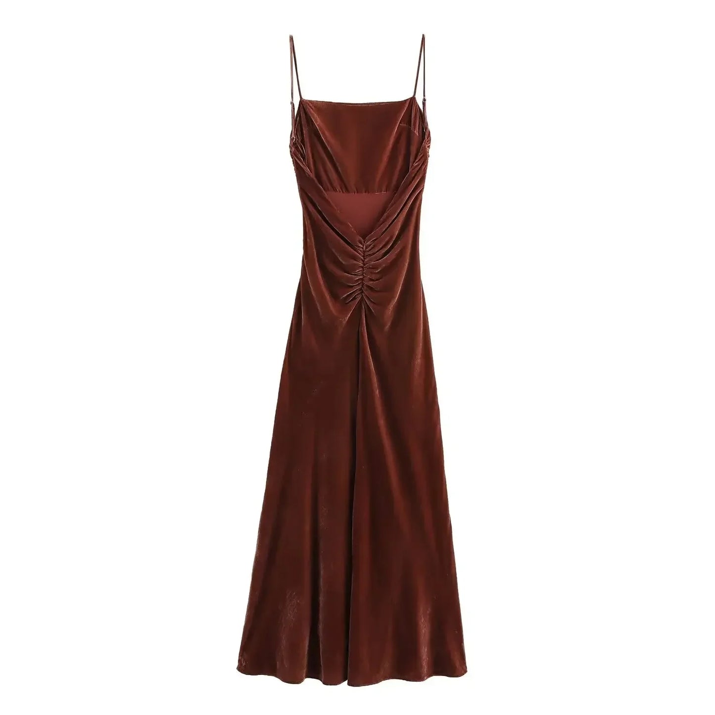 Women's new fashion pleated decoration slim suspender velvet Midi dress retro sleeveless backless women's dress Mujer