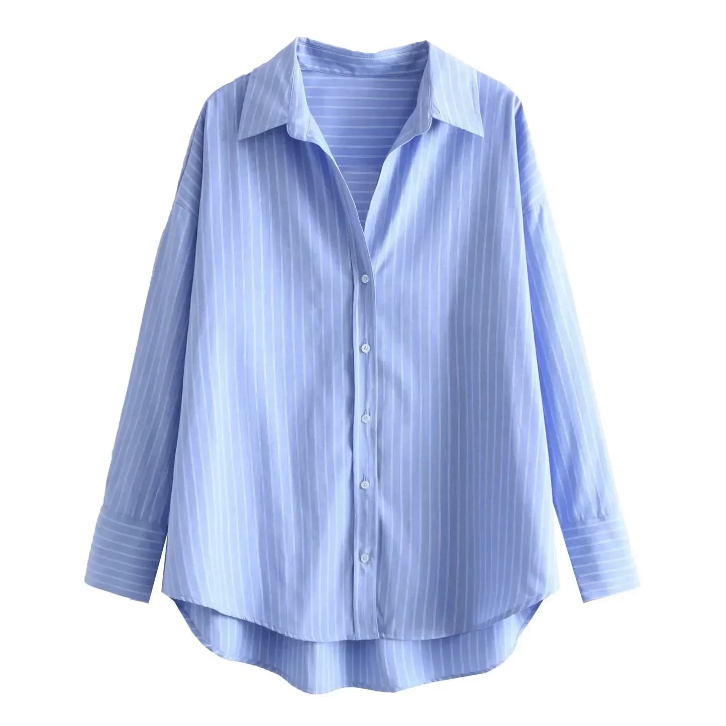 Women's new fashion loose basic style striped shirt casual single breasted lapel shirt retro long sleeved women's shirt chic top