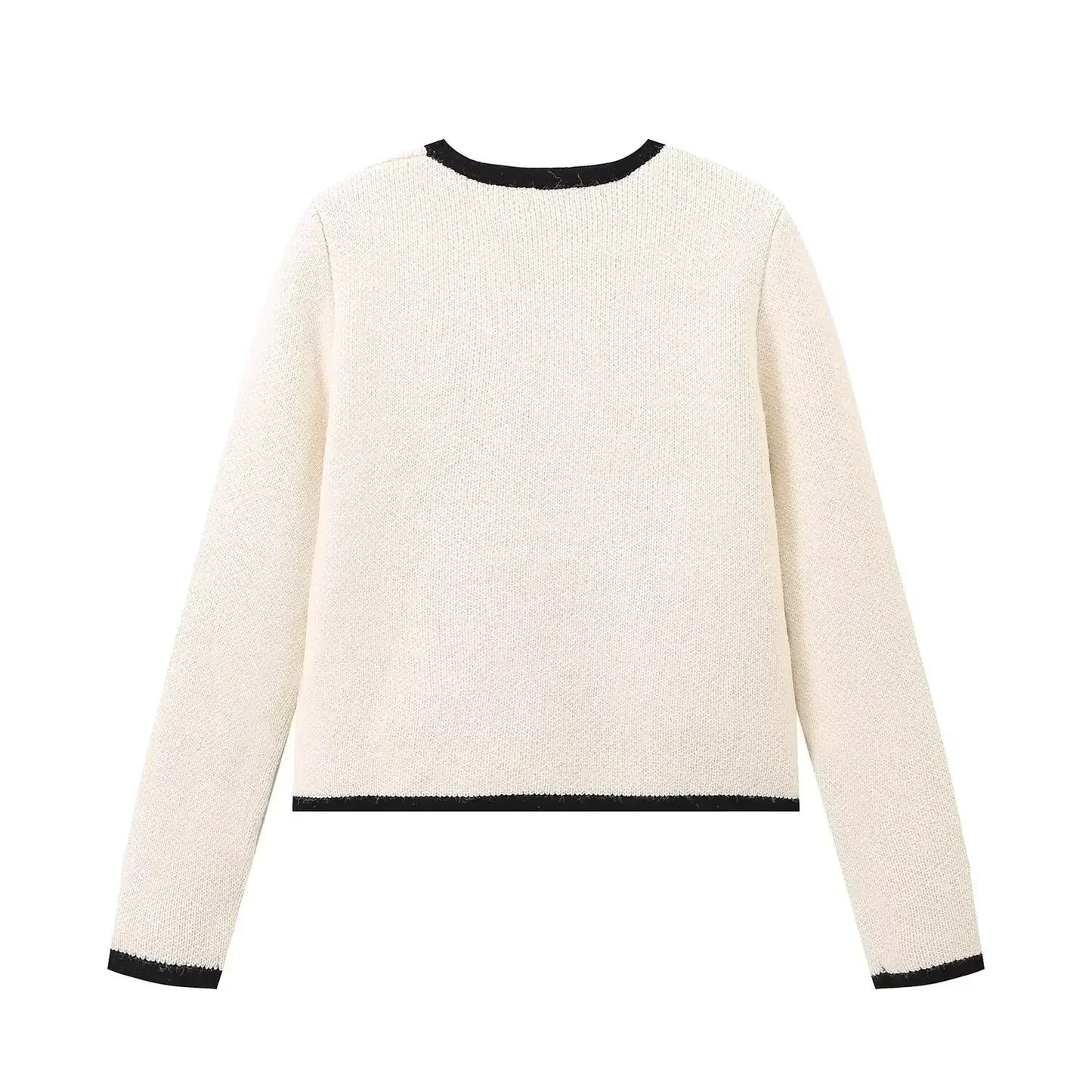 Women's 2024 new fashion pocket decoration casual short O Neck knitted coat retro long sleeved lace up women's coat chic top