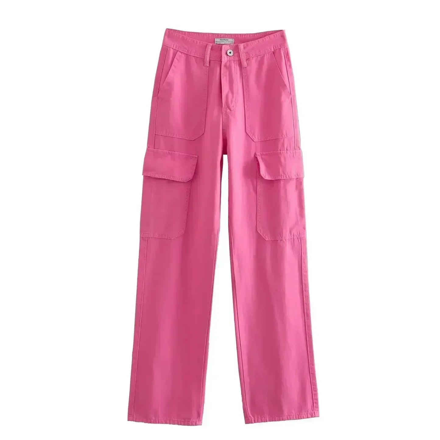 Women's new fashion flap pocket decoration multi-color casual straight Cargo pants retro high waisted zipper women's pants Mujer