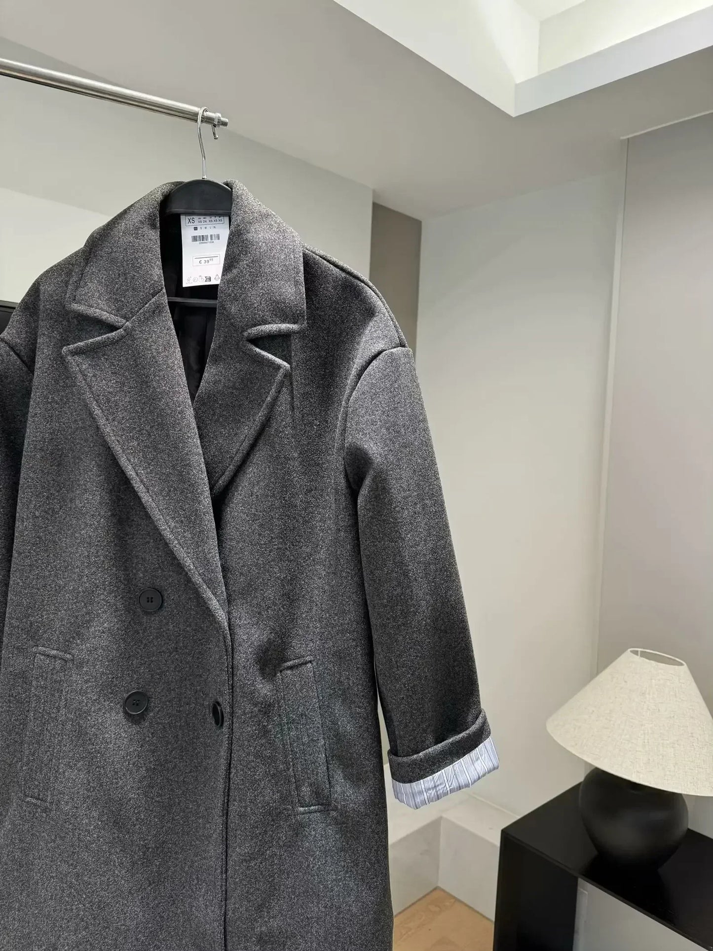 Women's new fashion loose basic style casual double breasted woolen coat retro long sleeved side pocket women's coat chic top