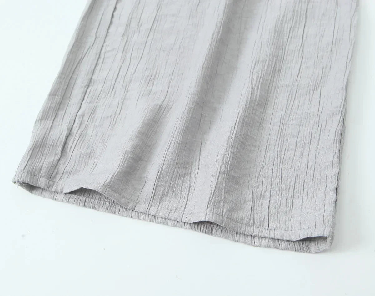 Women's new Chic Fashion loose side pocket pants casual versatile textured pants retro high waisted lace up women's pants 