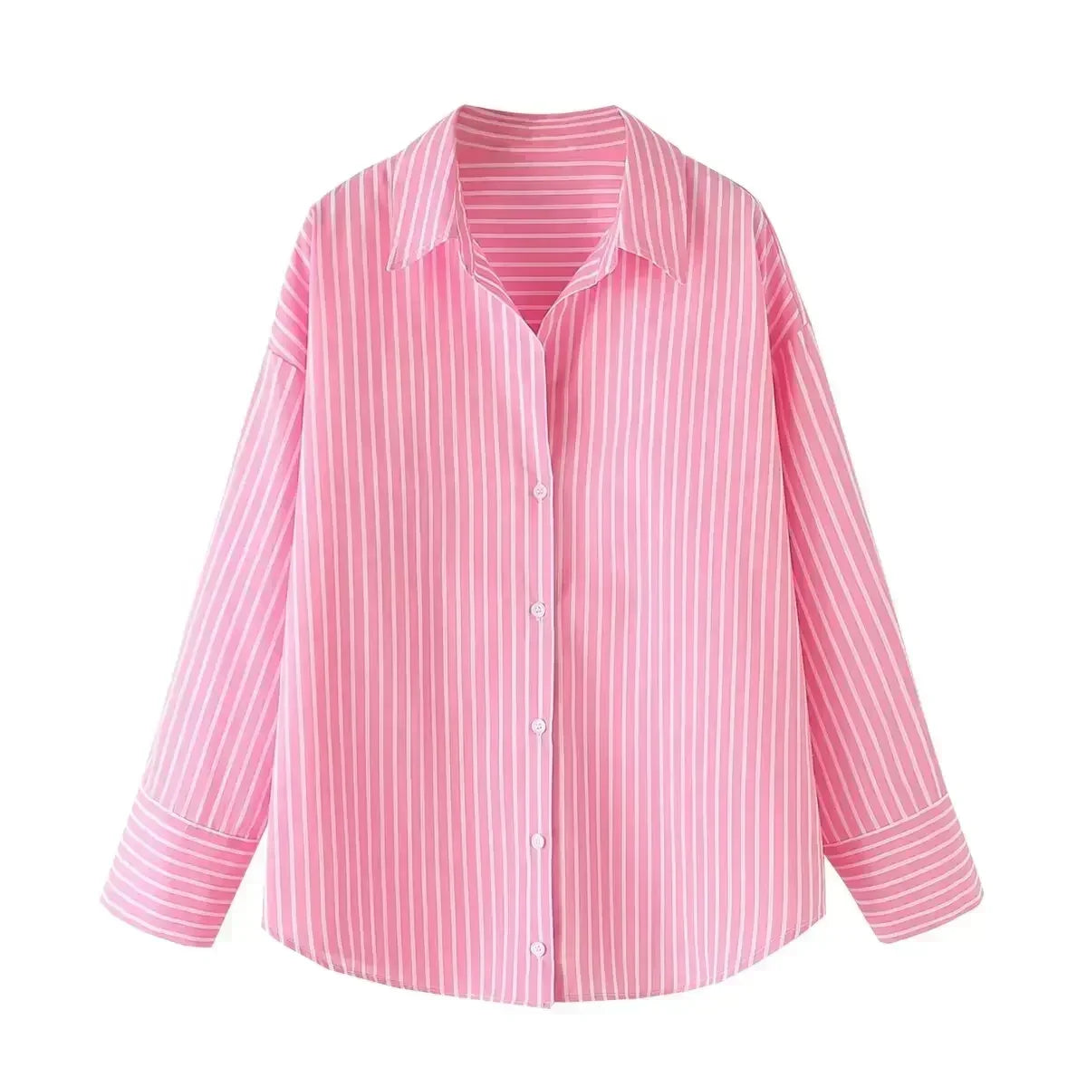 Women's new fashion loose basic style striped shirt casual single breasted lapel shirt retro long sleeved women's shirt chic top