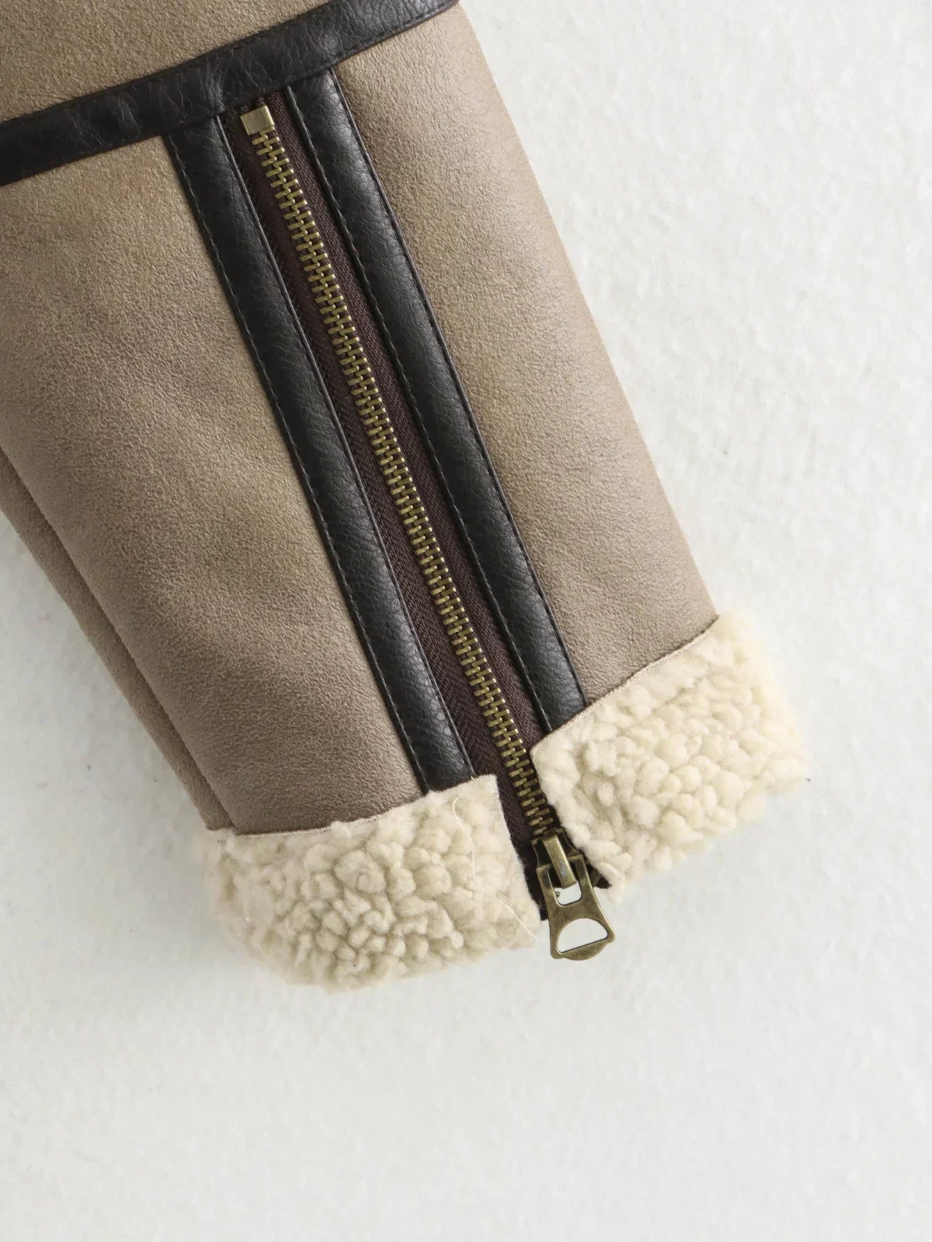 Women's new fashion with belt double-sided short Fur Faux Leather jacket retro long sleeved zipper pocket women's Coat chic top 