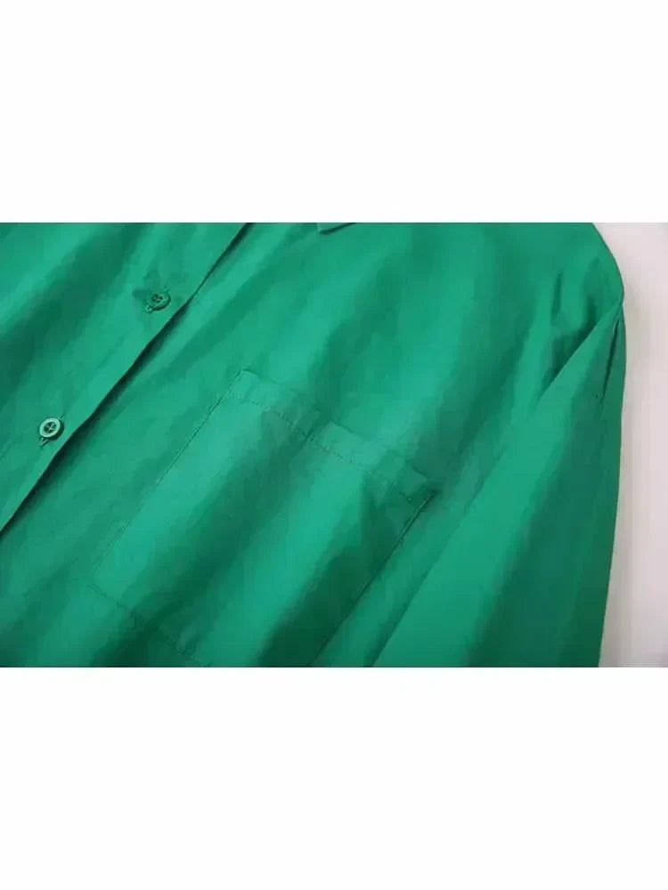 Women's 2024 New Fashion Casual silhouette Loose solid color casual shirt Retro long sleeved button up women's shirt 