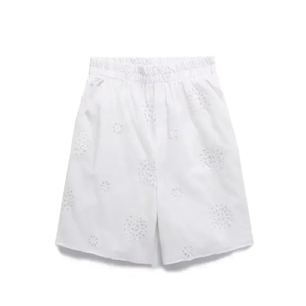 Women's New Fashion Hollow Embroidery Decoration Loose Asymmetric Shirt Retro Long Sleeve Button Women's Shirt Unique Top