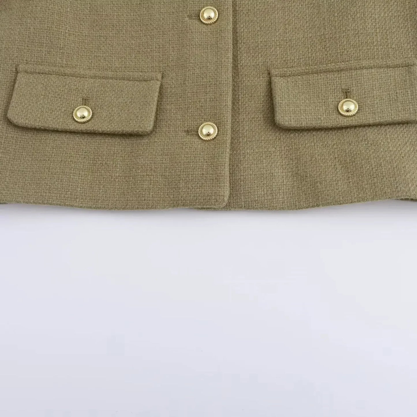 Women's new Fashion gold button flip decoration casual short O-Neck suit jacket coat retro long sleeved women's Coat chic top