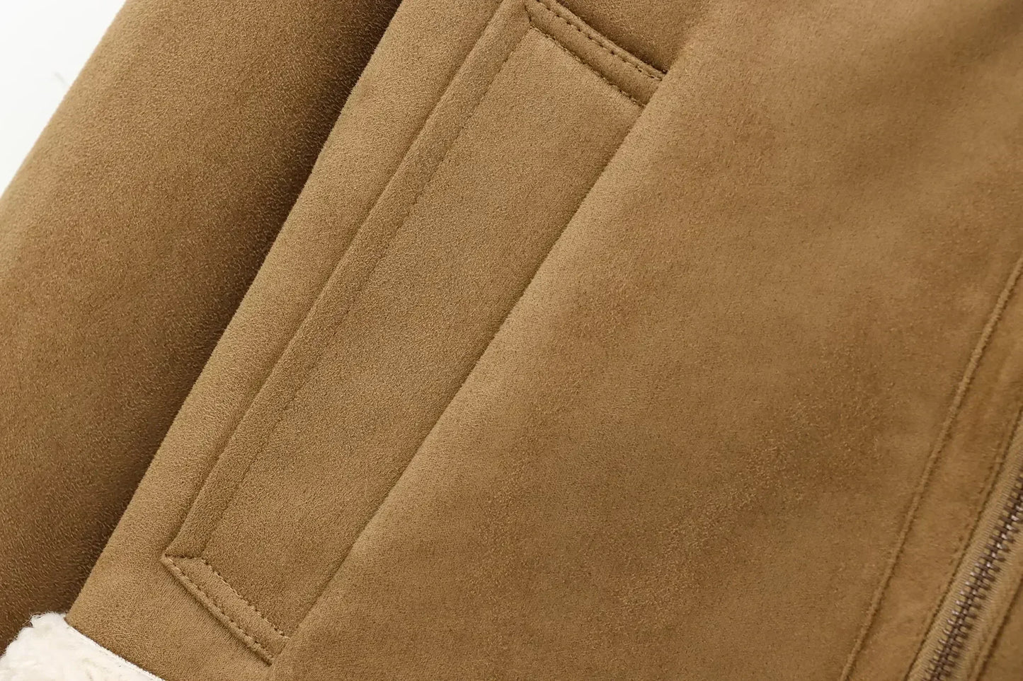 Women's new fashion belt decoration short double-sided Fur Faux Leather jacket retro long sleeved zipper women's coat chic top