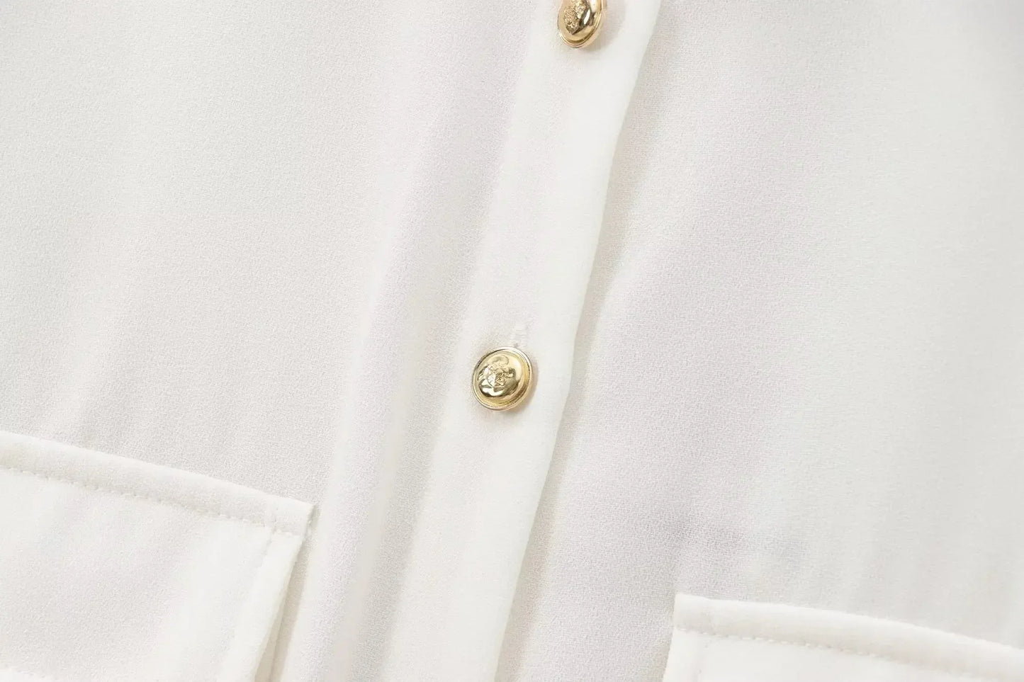 Women's new fashion shoulder chain decoration loose Single breasted crepe shirt retro long sleeved Pocket women's shirt chic top