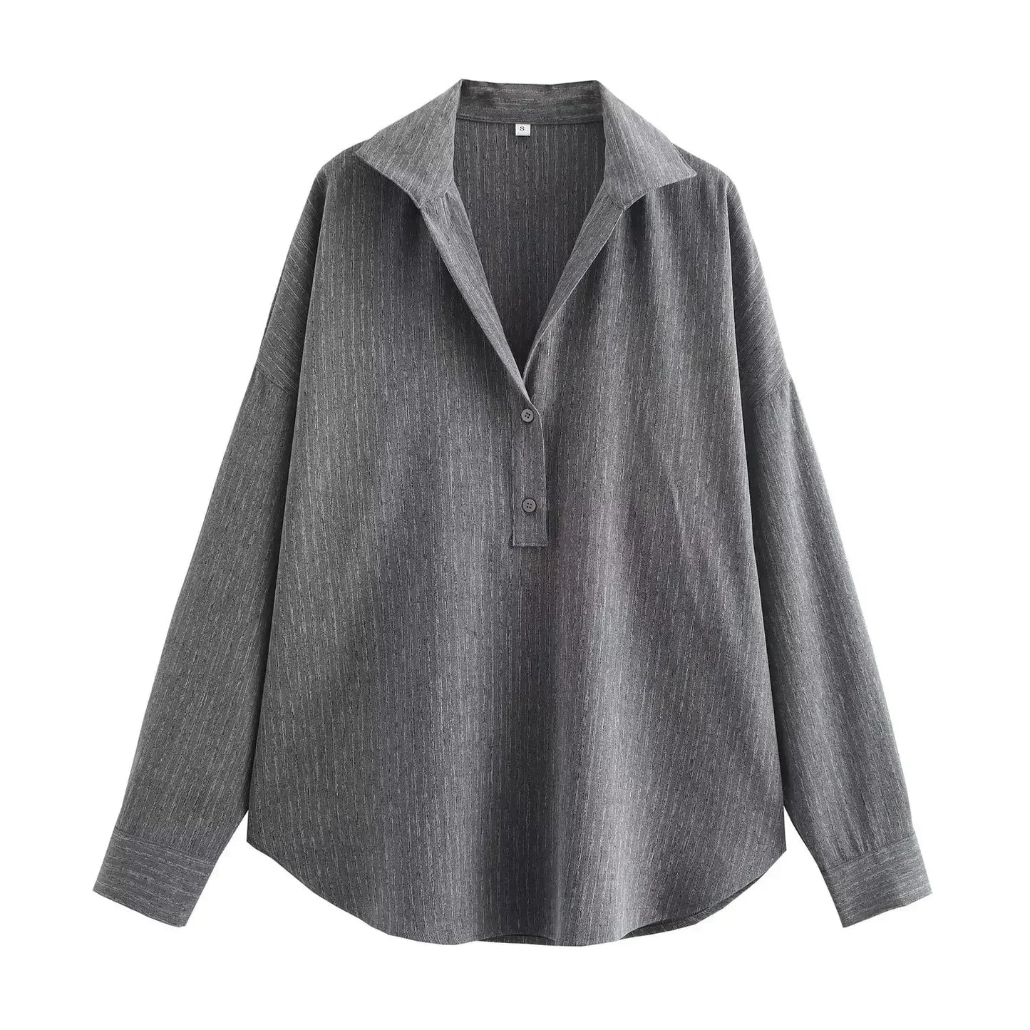 Women's new fashion button up decoration loose striped casual polo shirt collar shirt retro long sleeved women's shirt